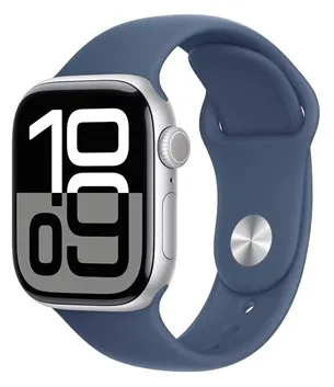 Apple Watch Series 10 GPS 42mm - Zilveren aluminium kast met denim sportband - S/M